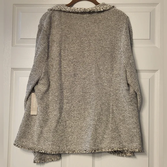 NWT Chico’s Women’s Cream/Black Long Sleeve Fringe Trim Sweater/Blazer Sz 3 (XL)